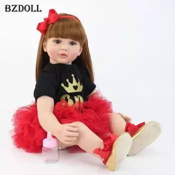 BZDOLL 60 см мягкая силиконовая кукла реборн для малышей 24 дюйма принцесса игрушки для маленьких девочек прекрасный подарок на день рождения реалистичный живой Bebe 60cm Doll, Brown eyes