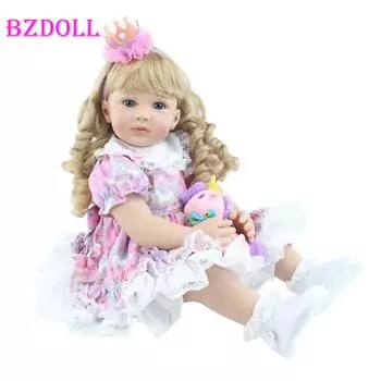 BZDOLL 60 см мягкая силиконовая кукла реборн для малышей игрушка реалистичная виниловая 24 дюйма блондинка принцесса Bebe девочка прекрасная игрушка в подарок на день рождения 60cm Doll, Blue eyes