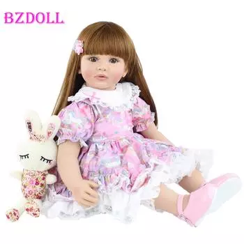 BZDOLL 60 см мягкая силиконовая кукла реборн игрушечные лошадки для девочек длинные волосы принцесса для малышей одеваются куклы детская мода подарок на день рождения 60cm Doll, Brown eyes