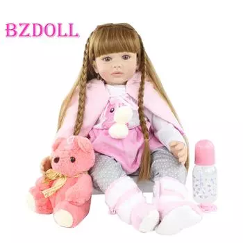 BZDOLL 60 см, мягкая силиконовая кукла реборн для девочек, длинные волосы, принцесса, игрушки для малышей, Boneca, подарок на день рождения, Рождество, Brinquedos Brown eyes, 60cm doll коричневый