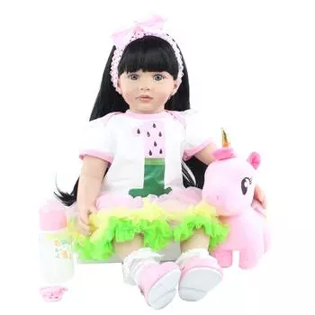 BZDOLL 60 см силиконовая кукла реборн для малышей игрушка для девочки 24 дюйма виниловая принцесса для ребенка с тканевым телом живое платье Bebe детский подарок на день рождения Blue eyes, 60cm doll синий