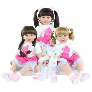 BZDOLL 60 см силиконовая кукла реборн игрушка для девочки 24 дюйма длинные волосы принцесса для малышей с медведем одеваются Play House Bebe подарок на день рождения Blue Eyes, 60cm doll чёрный