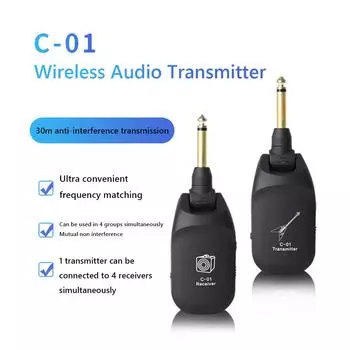 C01 UHF Wireless System USB Rechargeable Wireless Guitar Pickup Audio Transmitter Receiver for Electric Guitar Bass Violin
