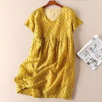 C111 Стройнящее Свободное Платье в Полоску Yellow All yards