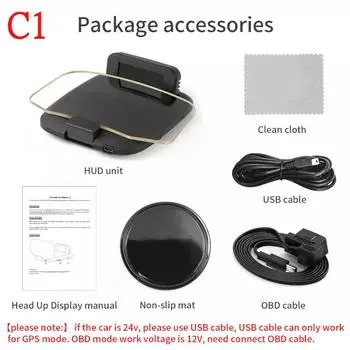C1 Автомобильная навигационная проекция HUD Head-Up Display OBD2+GPS Автомобильный проектор Спидометр / Температура воды / Напряжение / Сигнализация оборотов двигателя