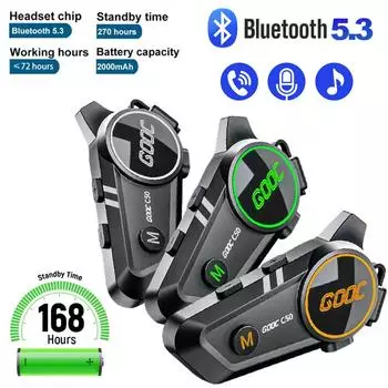 C50 Мотоциклетный шлем Bluetooth гарнитура V5.3 трехцветные огни наушники IPX6 водонепроницаемый поддержка подключения 2 телефонов одновременно