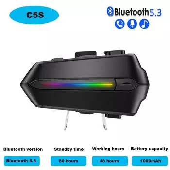 C5S Мотоциклетная беспроводная гарнитура для шлема BT5.3 1000 мАч аккумулятор водонепроницаемый RGB вспышка цветной свет наушники с микрофоном наушники