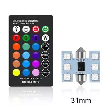C5W светодиодный RGB Festoon 31 мм, 36 мм, 39 мм, 42 мм, внутреннее освещение автомобиля с дистанционным управлением, многоцветный купольный светильник, лампа для чтения, авто 12 В 31mm - 1 bulbs 1 remote