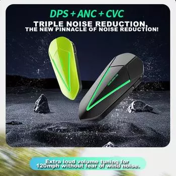 C60 Bluetooth 5.3 гарнитура для мотоциклетного шлема, BT беспроводной мото стерео переговорное устройство, громкая связь с микрофоном-уменьшением чёрный