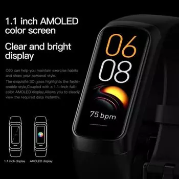C60 Смарт-часы для мальчиков и девочек с 1,1-дюймовым Amoled-экраном высокой четкости, температурой тела, пульсом, сном