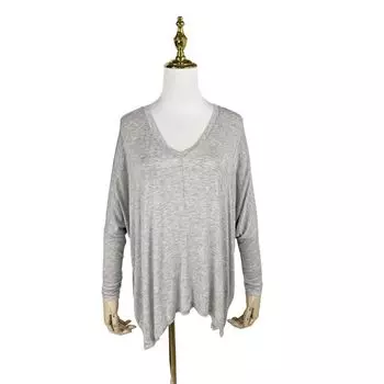C6120 New Fall Women s Clothing V Neck Pure Color Loose Large Version Tops Fashion Blouse Soft and Thin Casual T-shirt Gray 2XS