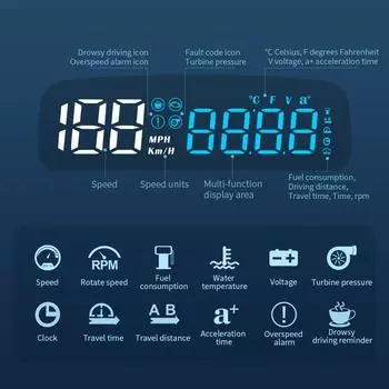 C7B Car Head Up HD Display GPS Speedometer Speed KMH Digital HUD Windshield Projector For All Cars Auto Electronics Accessories