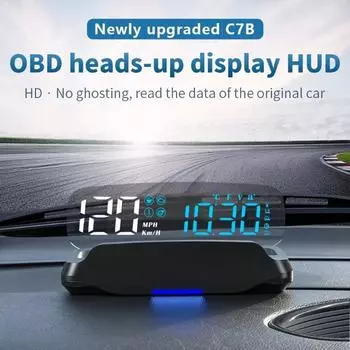 C7B Car HUD OBD 2 Head Up Display Проектор на лобовое стекло Большой экран Цифровой спидометр Датчик скорости Автомобильная электроника Сигнализация