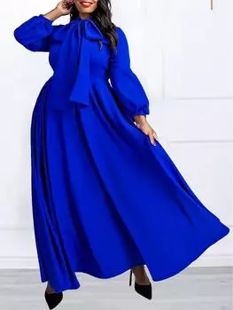 C8568 Африканское платье: Однотонный, большой размер, рукава-фонарики, высокая талия, длинная юбка для осени и зимы XL