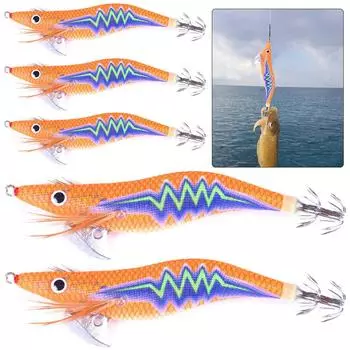 C# 5 шт. крючки для ловли кальмаров деревянные креветки кальмары приманки рыболовные приманки для рыбалки (Стиль