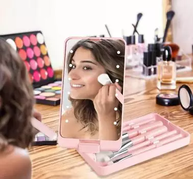 C&C Многофункциональный USB-перезаряжаемый светодиодный светильник, коробка для хранения косметики, портативный органайзер для косметики, коробка для хранения косметики с зеркалом белый