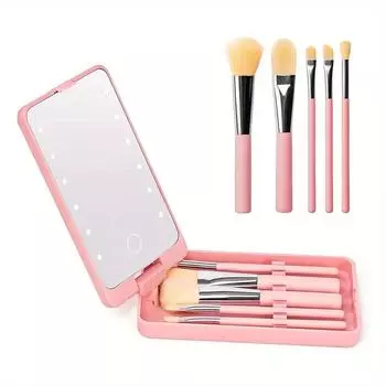 C&C Многофункциональный USB-перезаряжаемый светодиодный светильник, коробка для хранения косметики, портативный органайзер для косметики, коробка для хранения косметики с зеркалом розовый