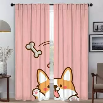 C-Corgi Butt Anti-mosquito Curtains for Living Room Shades Window Curtain Tulle for Bedroom Halloween Decoration Partition Child W50xH70cmx2pcs-CL