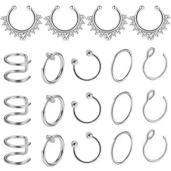 C-образный двойной круглый зажим для ушей Кольцо в носу Поддельное кольцо в носу Комбинированный набор 19 в одном Комбинированный набор из 6 в одном