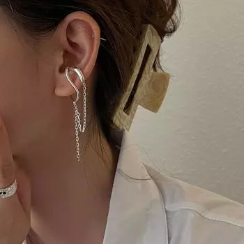 C Shape No Pierced Irregular Tassel Women Ear Clip Korean Ear Cuff Clip On Earrings Dangle Earrings серебряный