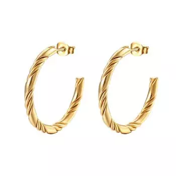 C-shaped Women s Stainless Steel Gold Earrings Simple Trend Multi-strand Twist Line Round Earrings
