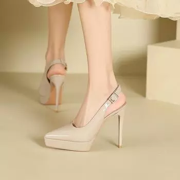 C сумка голова задняя пустые сандалии женские летние острый нос тонкий каблук высокие каблуки сексуальные водонепроницаемый стол супер высокий каблук одиночные туфли женские 34 чёрный