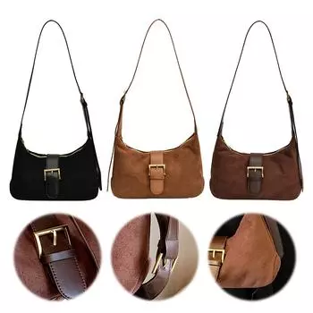 C# Женская замшевая сумка-хобо в стиле ретро с полумесяцем, сумка с верхней ручкой для работы и путешествий чёрный