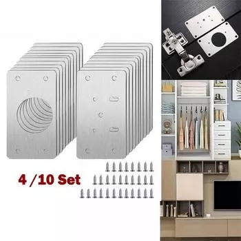 Cabinet Hinge Repair Plate Kit Stainless Steel Door Hinge Mounting Plate With Holes For Home Kitchen Cupboard Furniture 4Pair