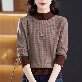 Cable Knit Pocket Mock Neck Sweater, Elegant Long Sleeve Sweater for Fall & Winter, Women s Clothing M
