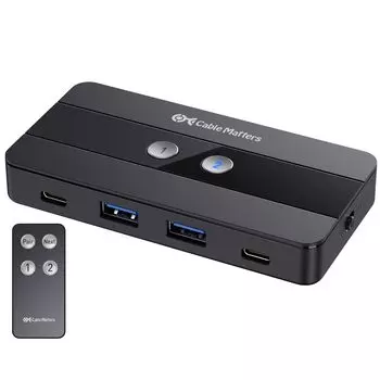 Cable Matters 10 Гбит/с USB-коммутатор для 2 оборудованных пультов дистанционного управления Данные Нет Нет Хост делит 2 и 2 периферийных устройства 4-портовые и USB-C USB-C компьютеры, в комплекте,