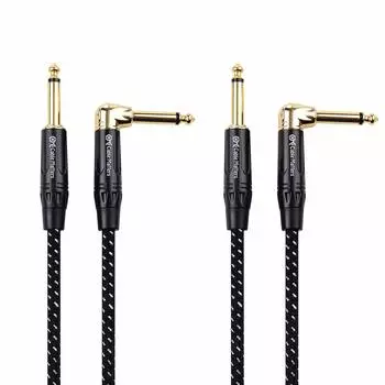 Cable Matters Набор из 2 гитарных экранированных плетеных гитарных кабелей с моно-штекерами, кабель для музыкальных инструментов, прямой штекер типа L TS, 1,8 м, тип SL, 6,35 мм - чёрный