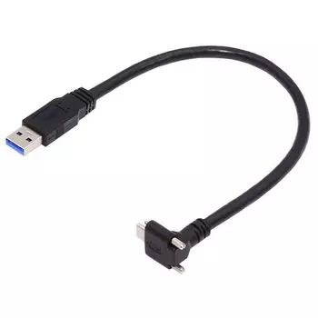 Cablecc тип C USB 3.1 нижний угол вверх двойной винтовой замок стандартный USB3.0 кабель для передачи данных 90 градусов для камеры 30 см
