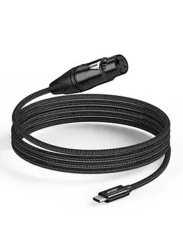 CableCreation XLR to USB C XLR Female to USB Type C Профессиональная запись аудио преобразования Превращает микрофон в мобильный телефон Подходит для Windows чёрный