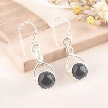 Cabochon Black Tourmaline 925 Sterling Silver Handmade Jewelry Earrings 1.86 CE-15-22