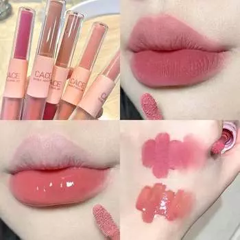 CACE Double Head Lip Gloss Sexy Red Lip Makeup Lip Mud Mirror Water Gloss Lip Glaze Matte Lipstick Waterproof Korean Cosmetics 06