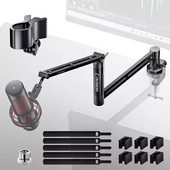 CACENCAN M05 Стойка для микрофона, Держатель, Журавль для микрофона, Настольное крепление, Крепится под мониторами, В комплекте микрофонный зажим и 38 -58 дюймов, Регулируемый угол,