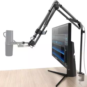 CACENCAN Microphone Stand, Desktop Microphone Arm, Improved Longer and Taller Design with Adjustable Angle and Height, Extendable and Foldable, for