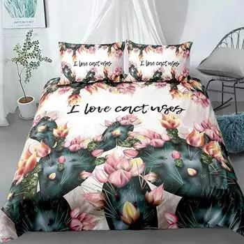 Cactus Duvet Cover Set Exotic Plant Prickly Pear Succulents Bedding Set Kids Teens I Love Cactus King Size Polyester Quilt Cover 70x133cm 2pcs