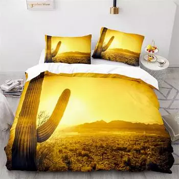 Cactus Duvet Cover Tropical Desert Plant Mountain Sunrise Microfiber Quilt Cover for Children Teens for Bedroom Decoration King 70x133cm 2pcs