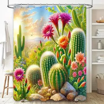 Cactus Garden Shower Curtain Vibrant Desert Plants Artistic Print Waterproof Bathroom Decor Easy to Install and Maintain 90X180cm(35x70in)