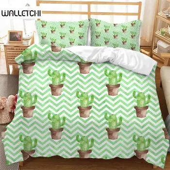 Cactus Plant Floral Duvet Cover King Microfiber Pastoral Blossom Flower on Wave Background Bedding Set Comforter Cover Bedroom EU single(135x200cm)