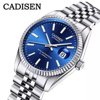 CADISEN C8053 Новые роскошные мужские часы высшего качества с коробкой 5ATM Водонепроницаемые автоматические мужские механические часы с 21 драгоценным камнем синий