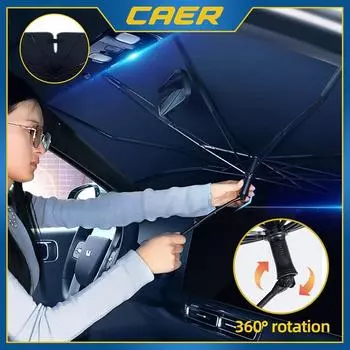 CAER Car Windshield Sunshade Umbrella 360° Rotation Flexible Handle Front Window UV Protection Heat Insulation Foldable Cover