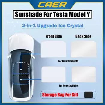 CAER Upgrade Ice Crystal Cloth Sun Shade для Tesla Model Y Стеклянные солнцезащитные козырьки на крыше Передний задний люк на крыше с защитой от УФ-излучения Козырек Skylight