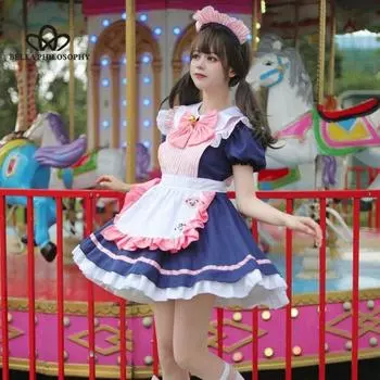 Костюм горничной в кафе, платья принцессы для косплея, маленькие платья, женское платье для ролевых игр, повседневное платье S тёмно-синий
