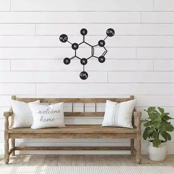 Caffeine Molecule Metal Wall Art – Unique Biology & Chemistry Decor for Modern Living Room & Home Decoration чёрный