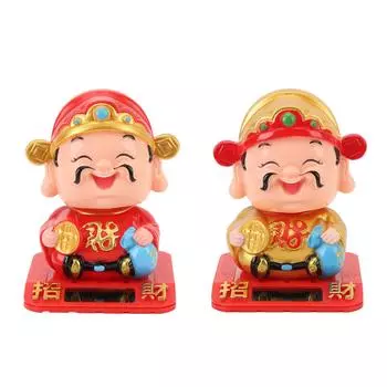 Cai Shen Statue Light Sensing Automatic Nodding Cai Shen Figurine for Office Car Dashboard Hotel Gold
