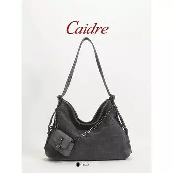 Caidre Bag Women s 2025 New Arrival Retro Denim Canvas Bag Work Clothing Large Capacity Totes Shoulder Messenger Bag Black