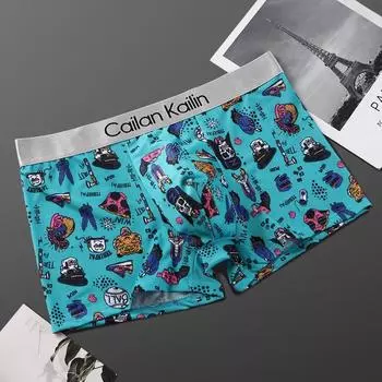CailanKailin Мужские ультратонкие боксеры-брифы из ледяного шелка с принтом для подростков L (55-65 kg)