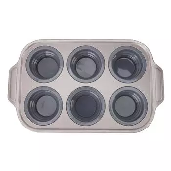Cake Maker Tray Foldable Press Type Easy Release Silicone 6 Cupcake Baking Tray for Home Kitchen Gray